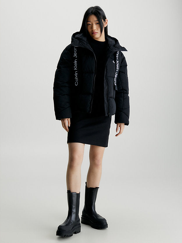 Calvin Klein Logo Tape Short Puffer Jacket Black