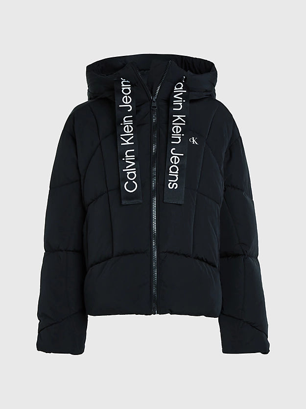 Calvin Klein Logo Tape Short Puffer Jacket Black