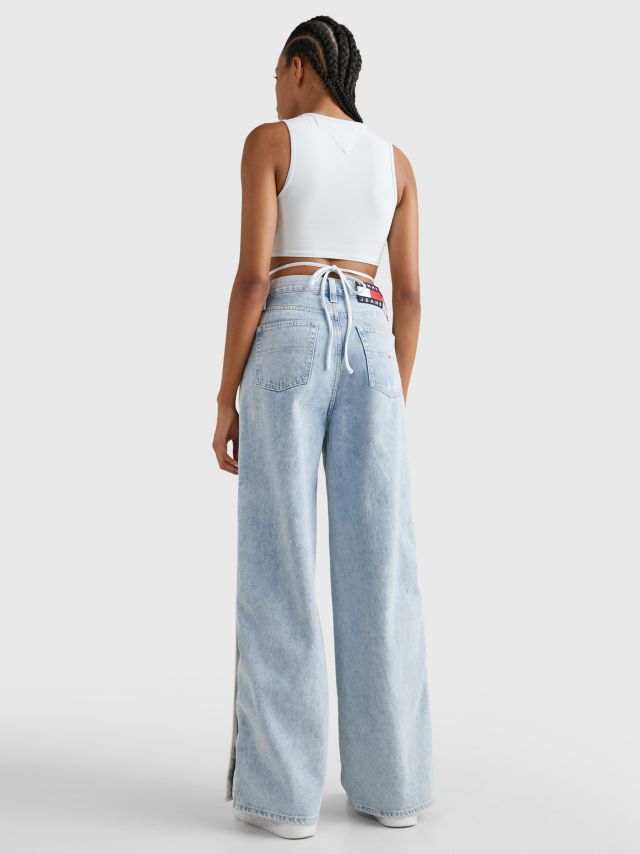 Tommy Jeans Self Tie Crop Top Shimmering Blue