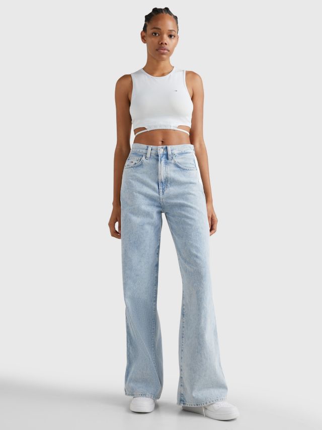 Tommy Jeans Self Tie Crop Top Shimmering Blue