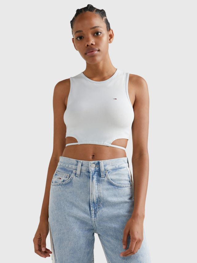 Tommy Jeans Self Tie Crop Top Shimmering Blue