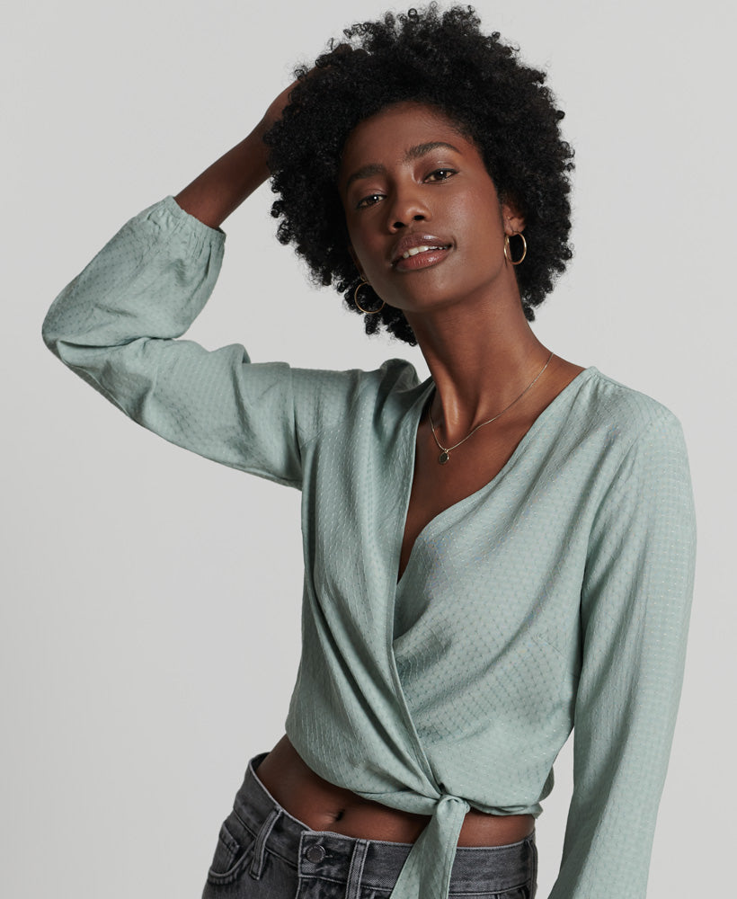 Superdry Textured Wrap Top Sage Green