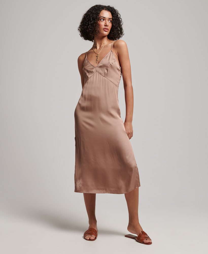 Superdry Satin Cami Midi Dress Woodsmoke