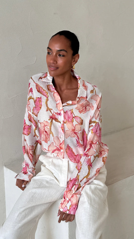 Charli London Maxine Shirt Pink Floral Print