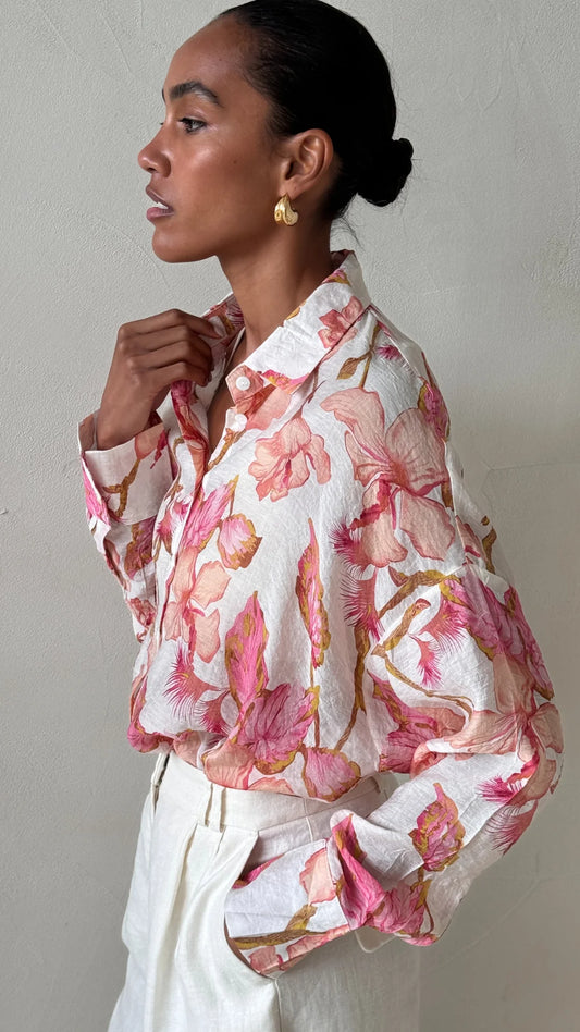 Charli London Maxine Shirt Pink Floral Print