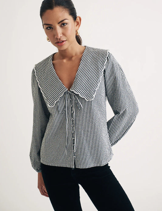 Nobody's Child Birdie Blouse Black Gingham