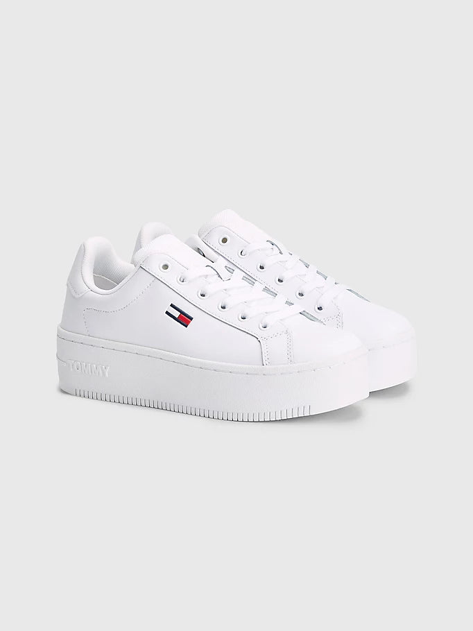 Tommy Jeans Essential Leather Flatform Trainer White