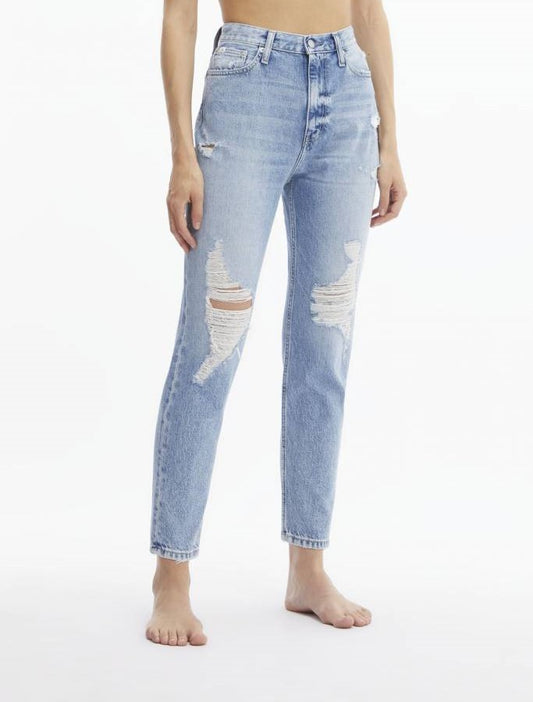 Calvin Klein High Rise Mom Jeans Light Denim Ripped